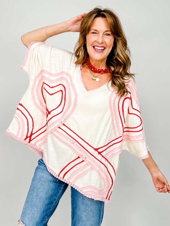 Oli & Hali Tops - Oli & Hali Washed Connective Hearts V-Neck Top Oversized Bohemian Size XL